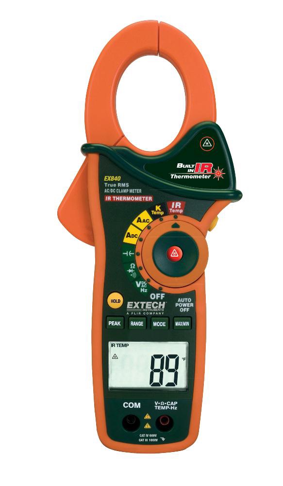 Extech EX613 Clamp Meter 400A with Dual Type K Inputs and IR Thermometer 